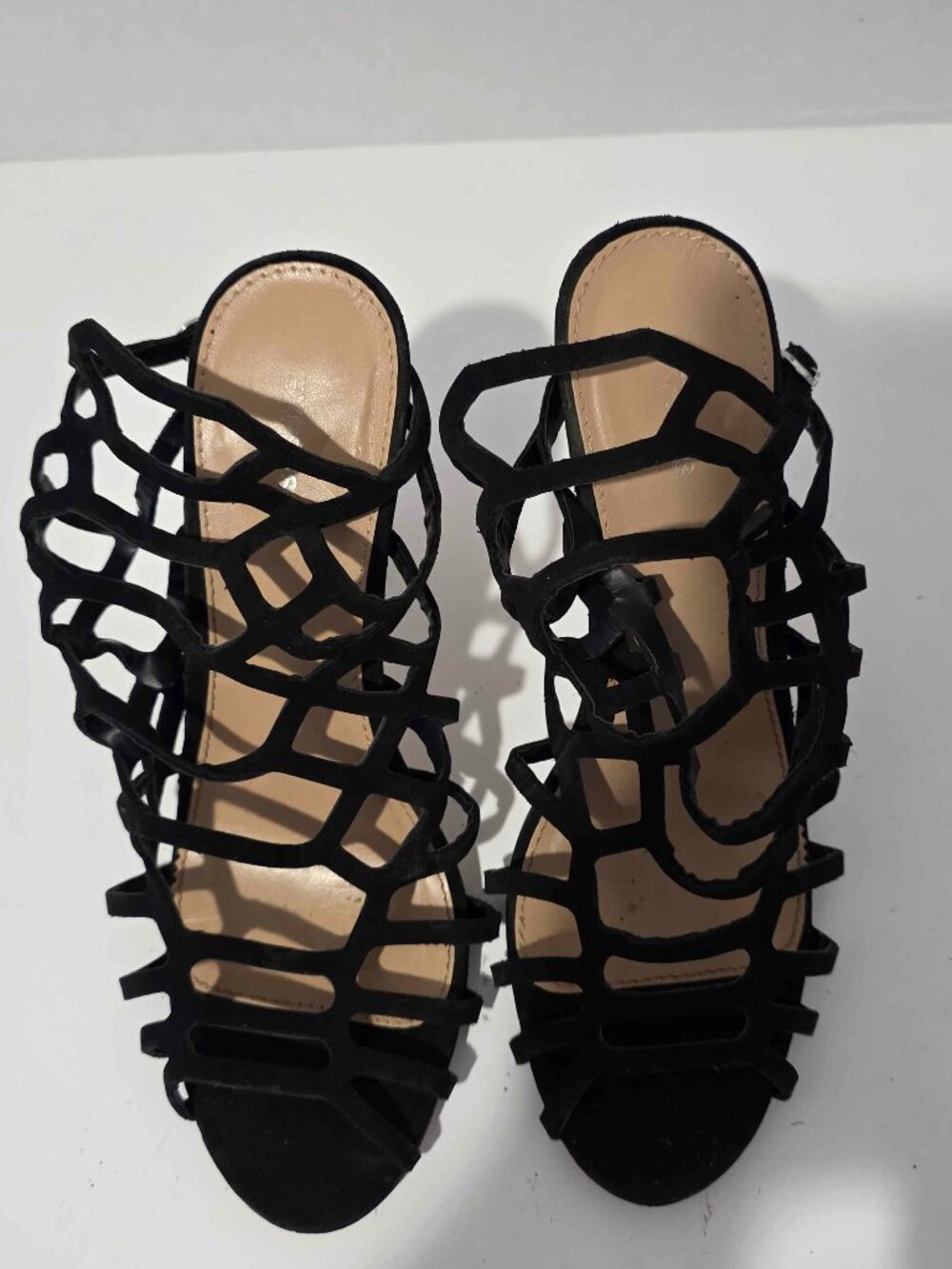 Express Black Caged Cutout Stiletto Heels Gladiator Sandals Women's Sz 8